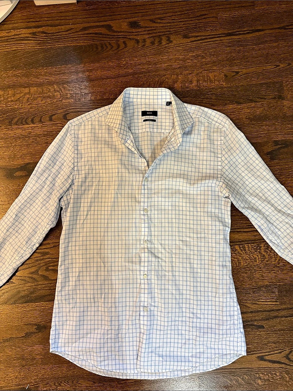 Hugo Boss Men’s Slim Fit Dress Shirt 42 16.5 Blue White Check Button Down